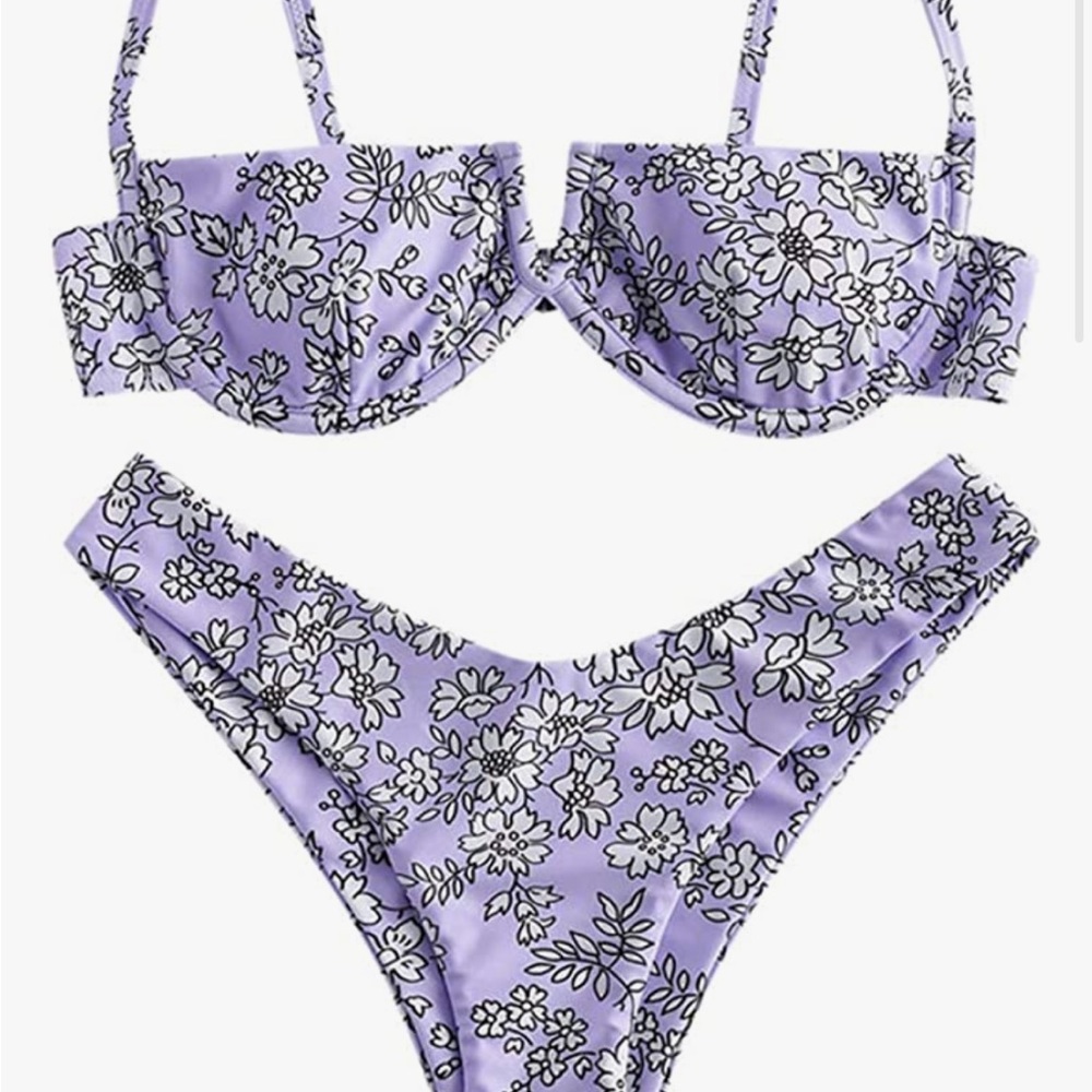 ZAFUL Women's Underwire Bikini Floral V-Wired High Leg Bikini Set Swimsuit | s:M